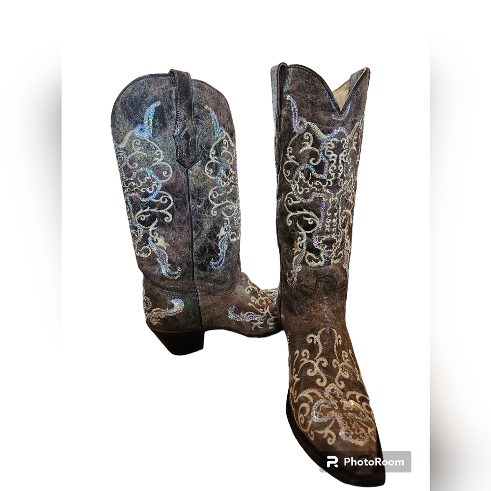 Corral Tabbaco/Beige brown sequin vintage boots